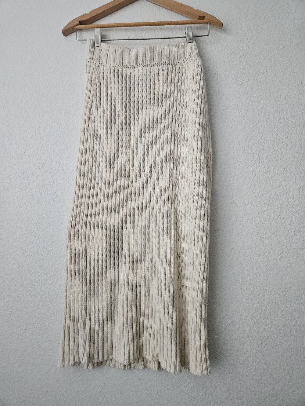 babaa 100% Spanish cotton cream ribbed sweater skirt midi neutral knit one size